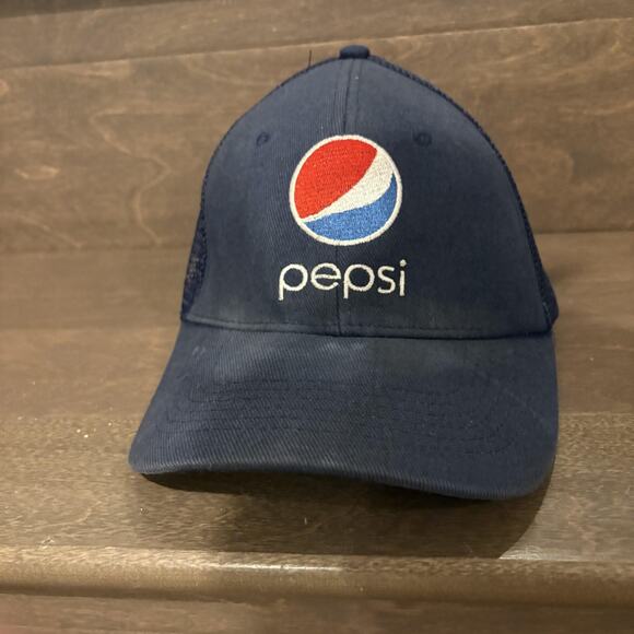 Pepsi Hat Cap Strap Back Blue Mesh Trucker Embroidered Patch Advertising Mens - Picture 1 of 9